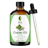 Castor Oil With Dropper - 100% Pure Natural ,Cold Pressed ,Hexane Free Oil by SVA Organics -Used for Eyelashes ,Eyebrows ,Hair Growth ,Skin ,Reduces Joint Pain/Arthritis (4 OZ (118 ML))