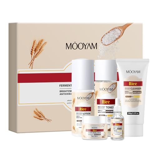 KORAL - Set Belleza Facial Mujer con Arroz y Ácido Hialurónico – Rutina Completa: Limpiador, Tónico, Loción, Serum, Crema – Regalo Original