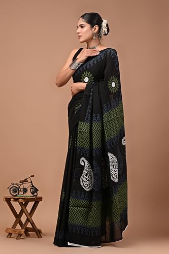 Image of Crafts Moda Cotton Saree for Women with Unstitched Blouse Piece, Lightweight mulmul sari