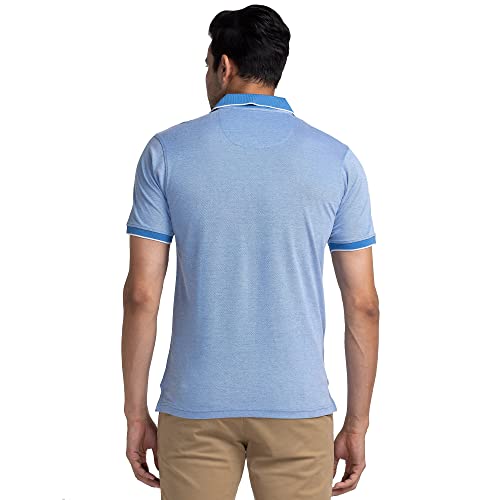 Image of Raymond Men's Pure Cotton Jacquard Pattern Contemporary Fit Polo Collar Polo Neck Half Sleeve Casual T-Shirt