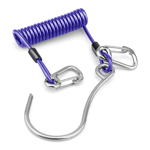 OVOVFANY Scuba Diving Reef Hook with Retractable Lanyard and Clips (Purple)