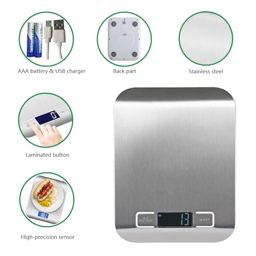 Digital Kitchen Scale, Food Smart Kitchen Scale, Scales Measures Grams and Ounces, LCD Display Scale for Cooking and Baking (Rechargeable+ Battery Both Usage) - Image 3