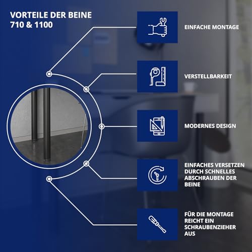 STOLMET 4X Tischbeine Höhenverstellbar Metall Schreibtischbeine 710 mm Schwarz