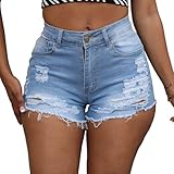 Yyibsones Women's Casual Ripped Stretchy Denim Shorts Frayed Raw Hem Shorts Jeans (Light Blue, M, m)