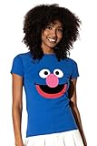 Popfunk Classic Sesame Street Grover Face Womens Premium Cotton Short Sleeve Graphic T-Shirt &...