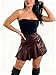 SOFIA'S CHOICE Women Faux Leather Skirt High Waist Asymmetrical A Line Ruffle Mini Skirts Brown Large