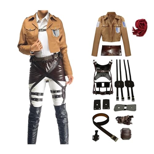 CR ROLECOS Anime AOT Cosplay Survey Corps Uniforme Mikasa Ackerman Cosplay Costume, veste et ceinture, Halloween, carnaval, Noël, adulte, taille S