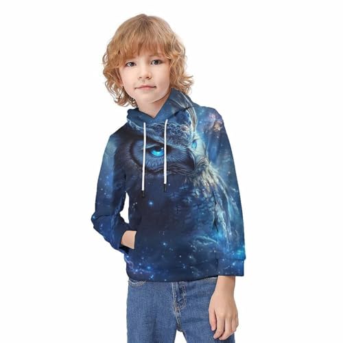 Sweat à capuche chaud imprimé chouette 3D vêtement manches longues avec poche ado 11-13 ans