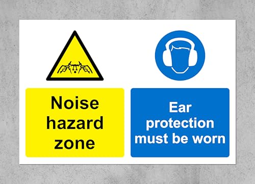 Noise hazard zone ear protection must be worn safety sign - 1.2mm rigid plastic 300mm x 200mm