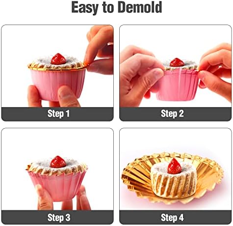 100 Pcs Cupcake Cases, Pink Muffin Cases, Mini Foil Baking Paper Cups with 50Pcs Blank Toothpick Flag for Wedding Birthday Halloween Christmas Holiday Party