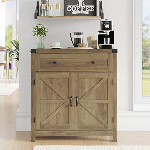 Hostack Coffee Bar Cabinet, Modern Farmhouse Buffet Sideboard With Drawer And Adjustable Shelf, Barn Door Storage Cabinet For Kitchen, Dining Room, Bathroom, Entryway, Rustic Brown #TOP3