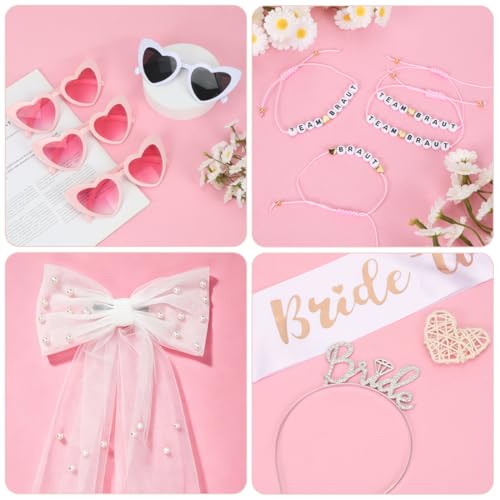 Kit Evjf Accessoire, 7 Lunettes Coeur, 7 Bracelet Evjf, 1 Echarpe Bride to be, 1 Voile Future Mariée, 1 Serre Tete Bride, 1 Tatouage Team Mariée, Déguisement pour Enterrement de vie de Jeune Fille – vue 5