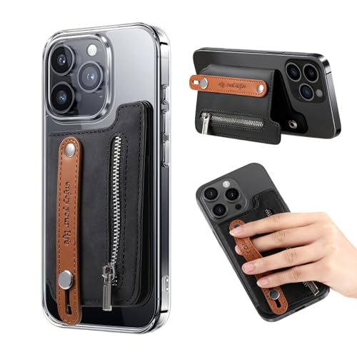 Jeyzuroa Magnetic Wallet with Stand, Magnetic Phone Wallet, RFID Blocking 8 Card Holder, Phone Grip with Finger Loop, for iPhone 17/16/15/14/13/12 Pro Max Plus Series, Not for 13/12 Mini