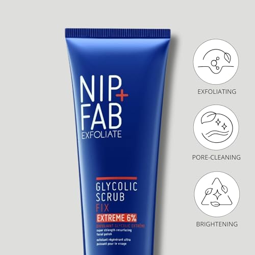 Nip+Fab Nip + Fab Glycolic Fix Scrub Extreme (2.5 fl oz) – 6% Glycolic Acid 3-in-1 Facial Exfoliator & Pore Refiner – Deep Cleansing AHA BHA Face Scrub for Brightening & Smoothing