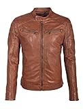 Gipsy GBPanuk NSLV Herren Bikerjacke aus Lammleder (XL, Cognac)