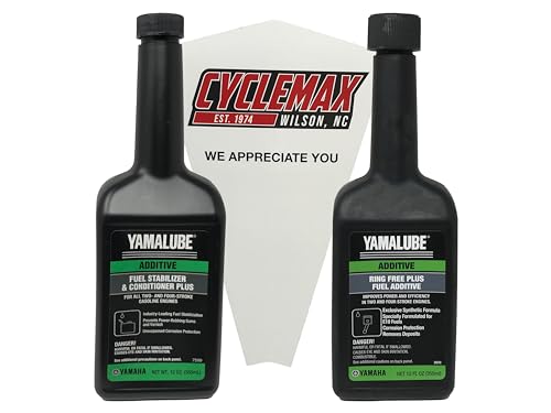 Cyclemax Fuel Treament Kit compatible with All Model Years 12 OZ Yamaha Marine Yamalube Boat & Outboard with Ring Free Plus & Fuel Stabilizer ACC-RNGFR-PL-12 ACC-FSTAB-PL-12
