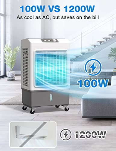 Image of Evaporative Air Cooler, 2100 CFM Windowless Air Conditioner Portable for Room, 3 Speed Swamp Cooler, 4 Ice Packs, 8 Gallon Cooling Fan & 4Scroll Casters, Evaporative Cooler for Garage Outdoor