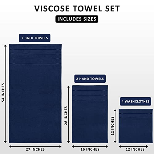 Utopia Towels Bundle Of 10 Bath Sheets & Viscose Towel Set - 2 Pack 600 Gsm Jumbo Bath Sheets - Set Of 8 Bath Linen Viscose Towels - Highly Absorbent Luxury Towels (Navy) #TOP1