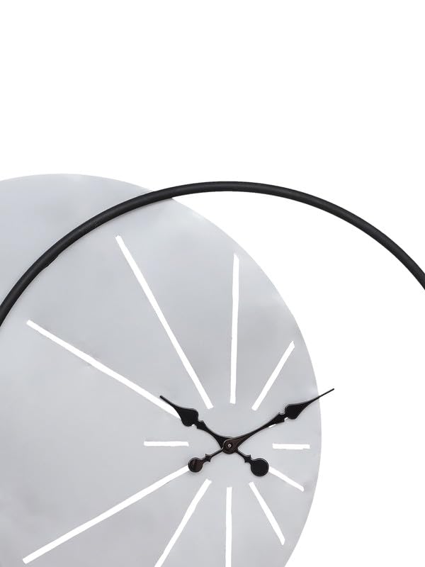 Image of CHRONIKLE Elegant Round Rings Style Metal Silver and Black Color Analog Wall Clock for Living Room Home Decor Office Gifts (Size: 80.5 x 5 x 62 CM | Weight: 2570 Gram)