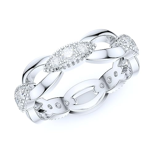 THELANDA Sterling Silver 5.5mm Vintage Infinity Interlocking Simulated Round Diamond or Genuine Moissanite Eternity Band Wedding Ring