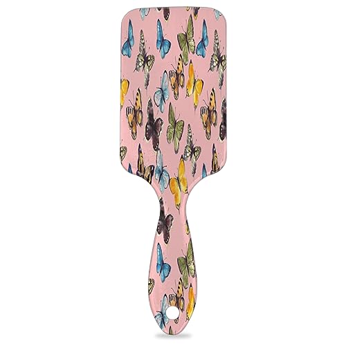 Watercolor Butterfly Hair Brush Detangler Brush with Nylon Bristle for Thick Curly Thin Long Short Wet or Dry Hair Adds Shine and Makes Hair Health Paddle Hairbrush for Women Men