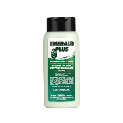 Image of Zenex Emerald Plus Hand Soap - Industrial Hand Cleaner for Mechanics | Heavy Duty Detergent & Pumice Shop Soap| Dissolves Grease, Oil, Tar, Paint | Lemon Scent | Moisturizing | 400 ml (1 Count)