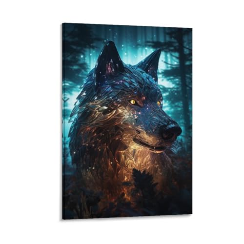 Tableau loup pour habiller un mur vide décoration murale salon et chambre 40x60cm