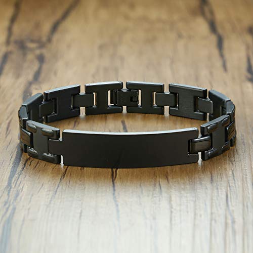 Vnox Customize Personlized Elegant Black Stainless Steel Adjustable Link Biker Bracelet For Dad Husband #TOP2