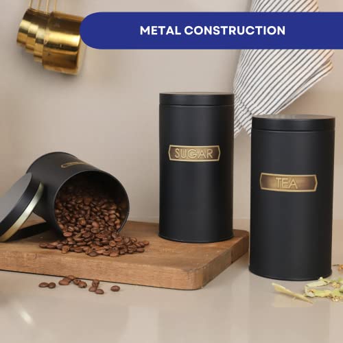 Sarkap Canisters Sets For The Kitchen – 3 Piece Kitchen Canisters For Countertop, Coffee Canister Tea Flour And Sugar Containers With Lids, Set Of 3 Canisters Sets For The Kitchen (34Oz) (Black) #TOP3