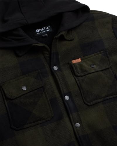Matix Men's Plaid Button Down Shirt - Cozy Cotton Fleece Lined Flannel Shirt Jacket With Hood4