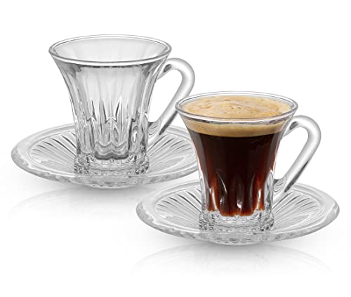 Joyjolt Belle Glass Espresso Cups Set Of 2. 3.5Oz Triple Shot Coffee Cup With Saucers. Demitasse Cups Or Espresso Shot Glass, Tiny Clear Coffee Mug Or Glass Tea Cup Set & Espresso Accessories #TOP19