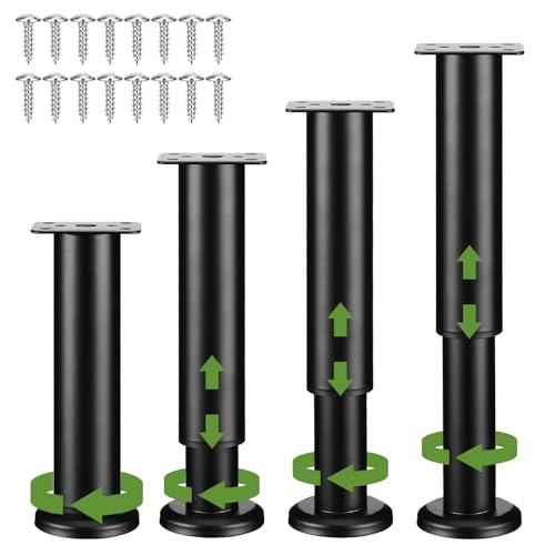 Holtrae 4 Pièces Pied de Meuble,18-30cm,Pieds de Meuble Rétractables,Pied reglable en Hauteur,Fixation en Métal pour Métal pour Pieds Réglables Meubles/Table/Chaise/Bureau/Cuisine/Armoire/Canapé-Noir