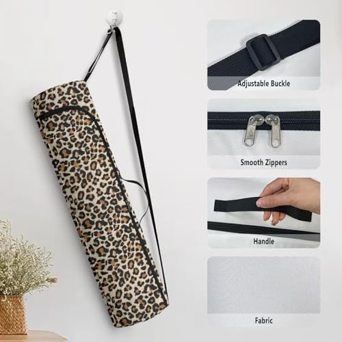 Pzuqiu Leopard Print Yoga Mat Bag for Women & Men Travel Gym Bag for Thick Exercise Yoga Mat Full-Zip Yoga Mat Carrier Bag for Class Workout Park with Adjustable Strap - Image 5