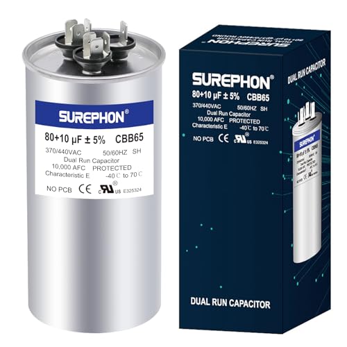 SUREPHON Capacitor de Corrida Cbb65 para Ac 80/10 Uf 80 + 10 Mfd Dual 370-440 Volts, Funciona para H