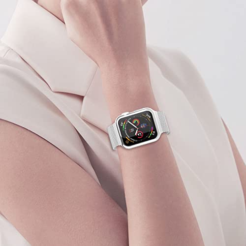 Mesh Magnetic Metal Band With Case Compatible With Apple Watch Bands 42Mm,Sport Adjustable Stainless Steel Closure Milanese Loop Strap For Women Men Compatible For Iwatch Series 3/2/1,Gold #TOP4