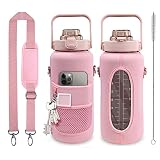 Half Gallon Water Bottle With Sleeve 70oz (2L) Inspirational Water Bottle With Straw and Time Stamp,