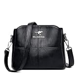 Bolsa de Ombro Pequena Feminina de Couro PU Bolsa Feminina Transversal Vintage Multi Bolso (Preto)