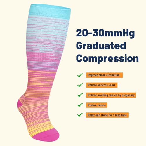 Image of Plus Size Compression Socks 20-30mmHg Wide Calf for Men Women, Extra Large Compression Stockings Support for Running, Travel, Nurses, Pregnancy (3 Pairs)