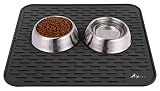 luxpal large 17x15 premium grade silicone dog cat indoor or outdoor food mat for pets and animals none slip food tray placemat for all floors washable fda grade anti bacterial black 