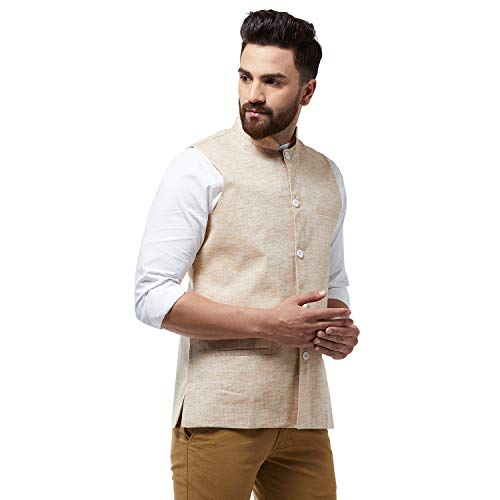 Image of Sojanya (Since 1958 Men'S Cotton Linen Blend Nehru Jacket
