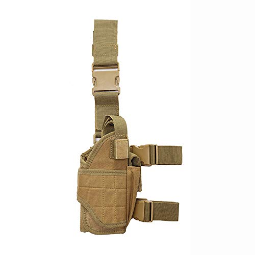 FESOITTY Holster réglable pour Cuisse et Cuisse Tactique Holster Airsoft/Étui pour Arme à feu/Arme de Poing avec étui de Pistolet Mag Pouch pour Tout 1911 Glock 17/19/20/21/26/27/27 (Kaki) Cover