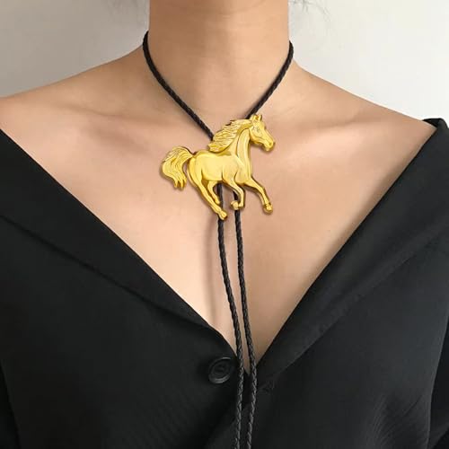 Image of GelConnie Bolo Ties for Men Women Western Cowboy Tie Mens Western Necklace Leather Necktie Gold Bolero Tie Cowboy Necklace