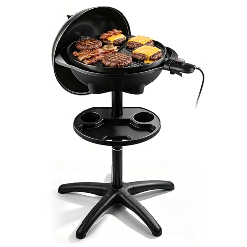 Electric Grill, Techwood 2-in-1 Portable Indoor/Outdoor Grill, 1750W Removable Stand Grill with Nonstick Plate, Electric Griddle for Camping, Patio & Backyard, Stand/Tabletop Options for Cookouts