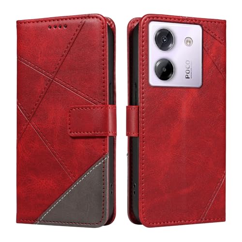 XINNI Capa para Xiaomi Poco M7 Pro 5G, PU/TPU couro magnético estojo protetor anti-queda capa de puxar Cover, vermelho