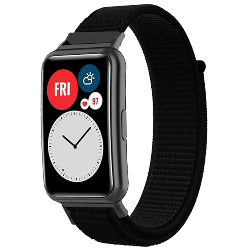 Breathable Sport Armband für Huawei Watch Fit/Watch Fit Special Edition Nylon Uhrenarmband Armbänder Ersatzarmband für Huawei Watch Fit Elegant/Fit New/Fit SE (Black)