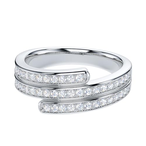 THELANDA Genuine Moissanite or Simulated Diamond Sterling Silver 7.5mm Wide Triplex Row Cluster Dress Promise Ring Unisex Wedding Ring3