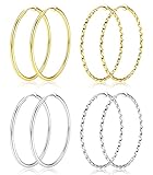 Sanfenly Clip On Hoop Earrings for Women Silver Gold Spring Unpierced Twisted Hoop Earrings for Non-Pierced Ears