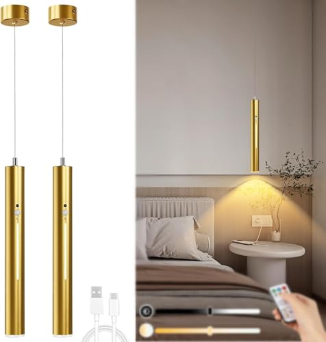TRUYOK Pendelleuchte Akku mit Bewegungsmelder Dimmbar Hängelampe mit Fernbedienung Touch Steuerung Magnetische Hängeleuchte Hängelampe ohne Innen Nachtlicht für Esstisch Küche Bar Nachttisch (Gold)