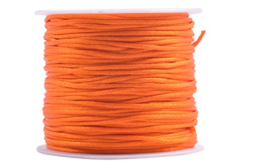 KONMAY 100 Yards 1.5mm Nylon Rattail Satin Silk Trim Cord Beading String for Chinese Knotting, Kumihimo, Beading, Macramé, Jewelry Making, Orange