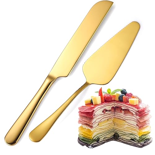 Comforty Hochzeitstortenmesser und Server-Set Gold, Vergoldetes Edelstahl Tortenheber, Gezackte kuchenschaufel für Hochzeit, Geburtstag, Partys, Brautparty